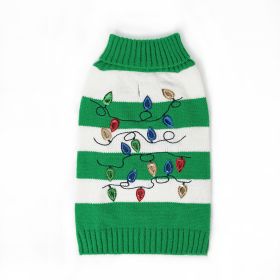 Pet Striped Christmas Lantern Turtleneck Sweater (Option: Green And White-XS)